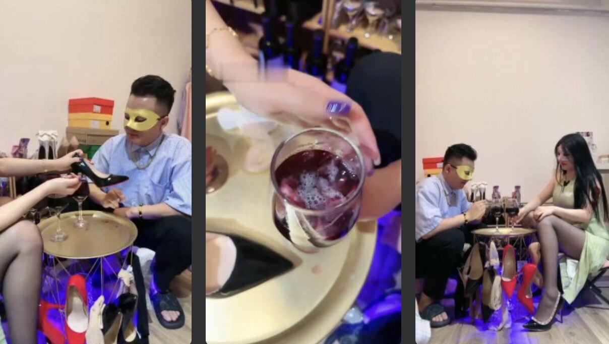 甜心教主 | 致命诱惑之红酒配高跟口水咀嚼袜子-视频截图