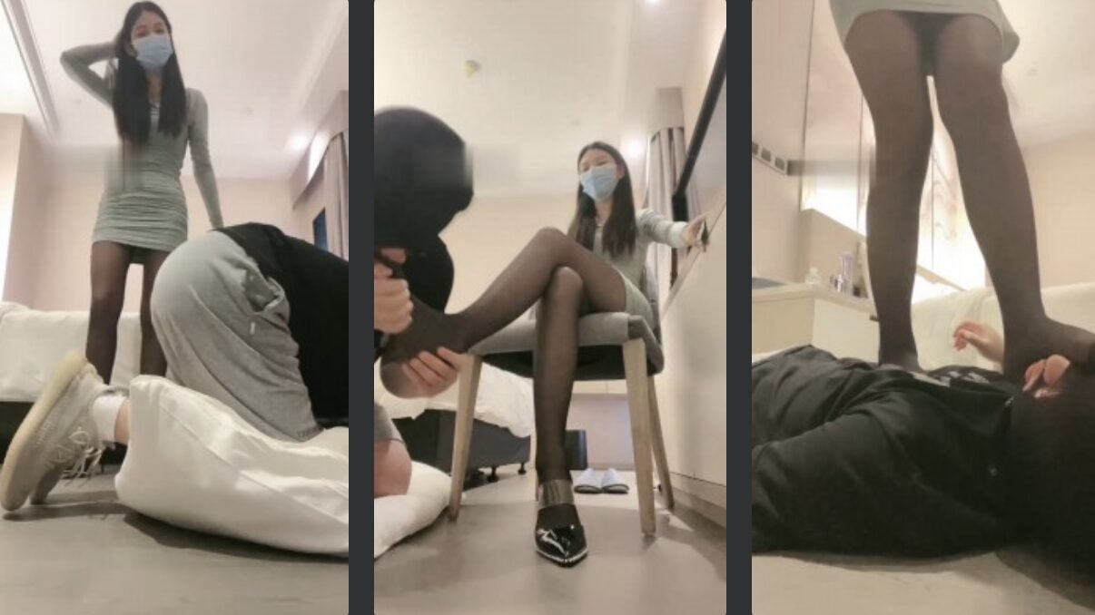 July | Long-legged model S in black stockings and high heels