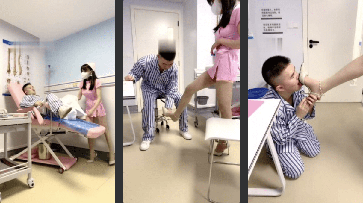 イー・チェン本物の病院看護師が足と靴を舐める/腰をドリルで掘る、鞭打ち、騎乗位、唾液、二重視点バージョン