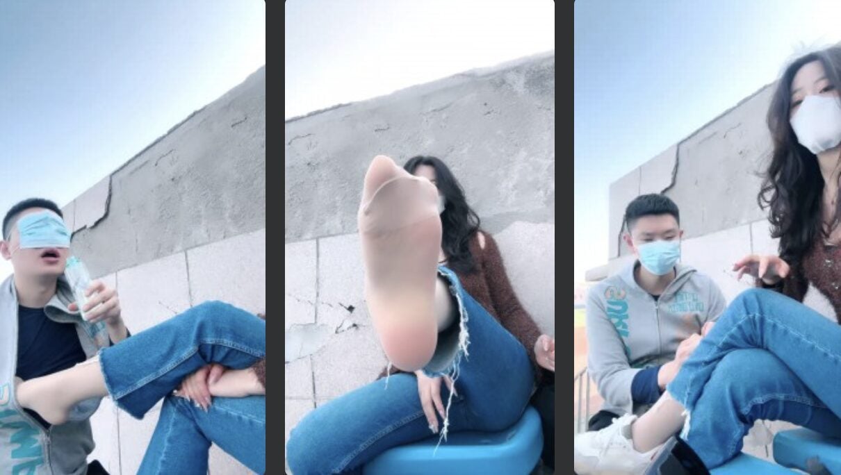 禾未 | 户外大学体育场调教之闻舔原味丝袜脚/运动鞋高跟鞋/喝圣水