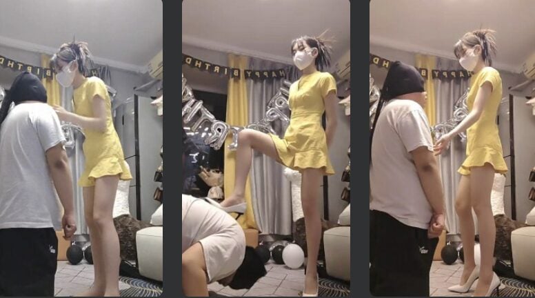 丫丫啊 | 裸足狂舔/下跪狂抽连环耳光