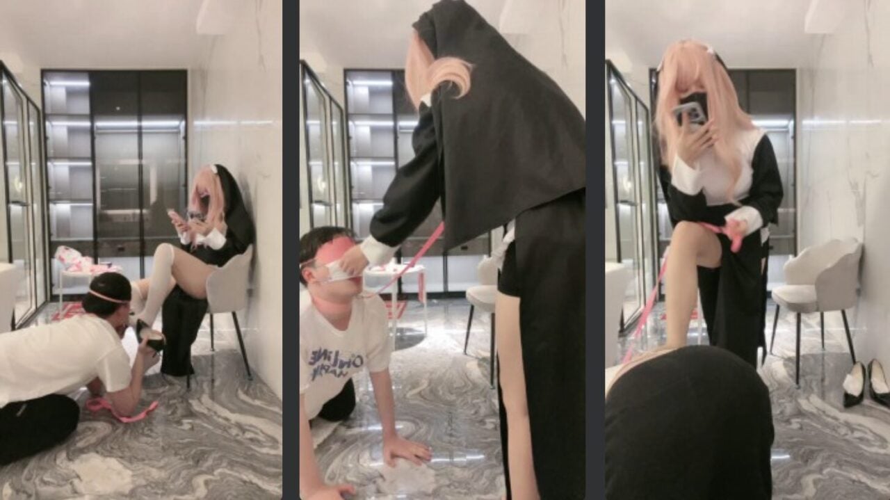Mingyuesama | Uniform training of nuns, punishment, licking, smelling, white silk, whipping