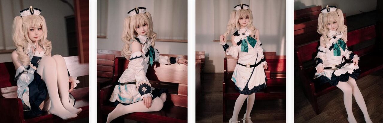 白莉爱吃巧克力 | 芭芭拉白色丝袜Cosplay-视频截图
