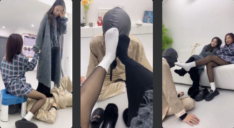 シュシュ黒と白の綿の靴下トレーニング：アマチュアのガールフレンドをサークルに連れてくる