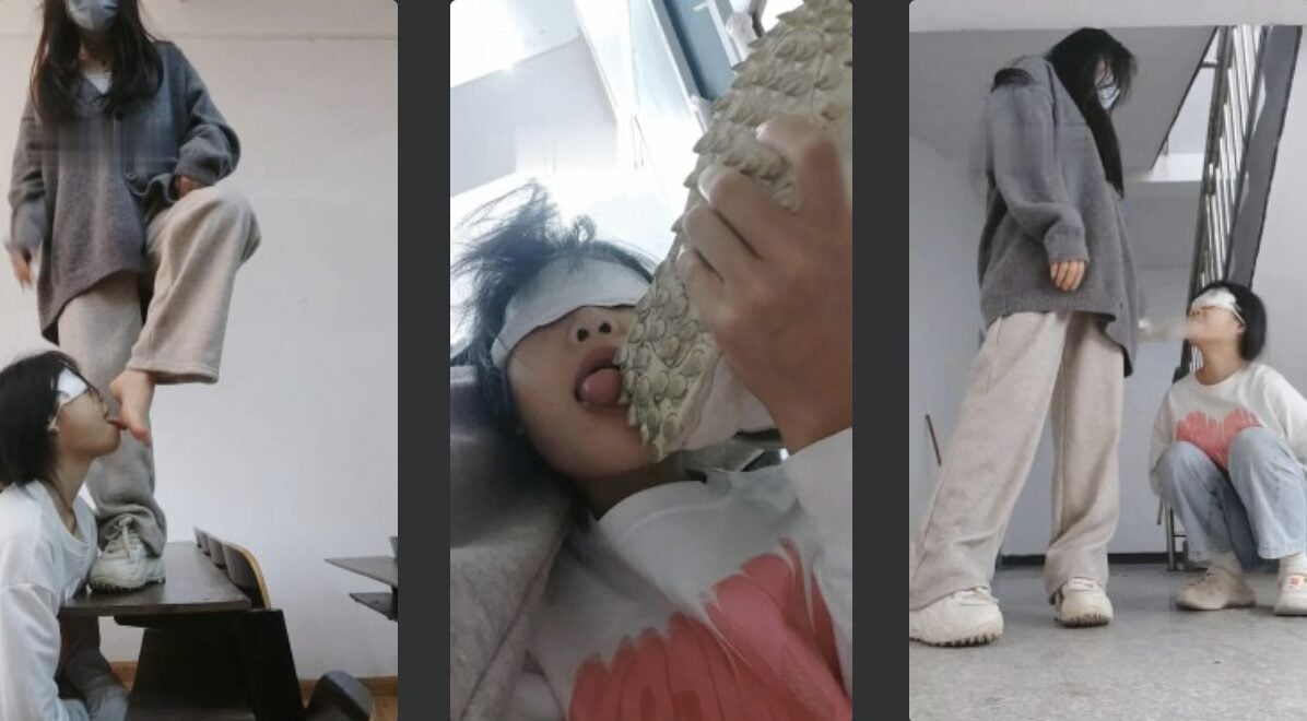 爱可呀 | 校园恋足调教之学姐教室椅下/楼道卑微跪舔
