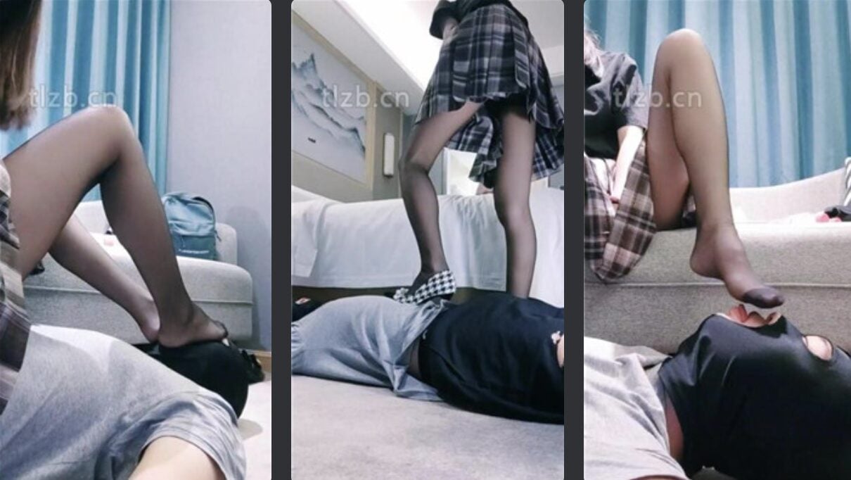 Qiang Ye | JK girl high heels and black stockings trample