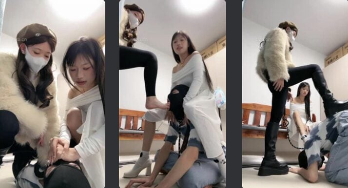 樱子大人 | 双S虐狗恋足调教之长靴白鞋踩踏/转胯/窒息/捆绑双视角版