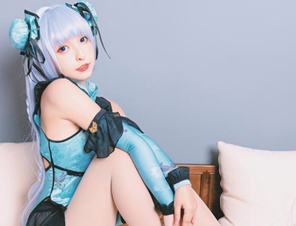 神楽坂真冬 |水色のチャイナドレスストッキングコスプレだいゆ