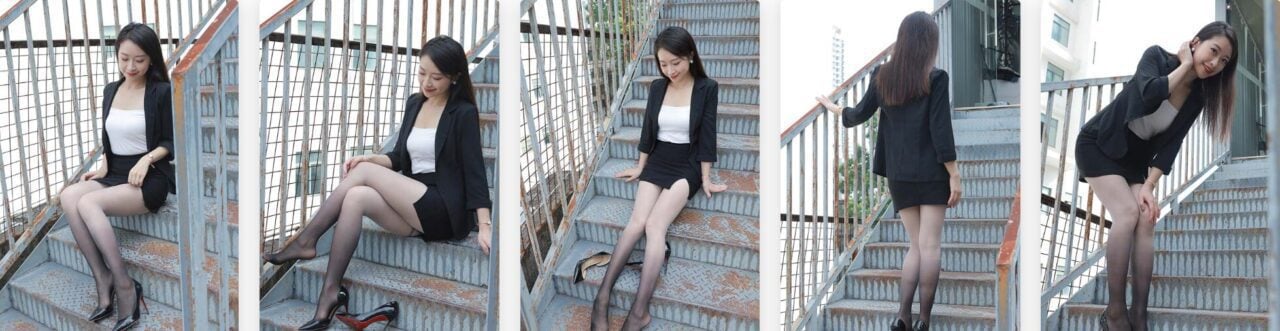 IESS异思趣向 | 丝享家系列之小婕的黑白灰渐变丝袜西服套装