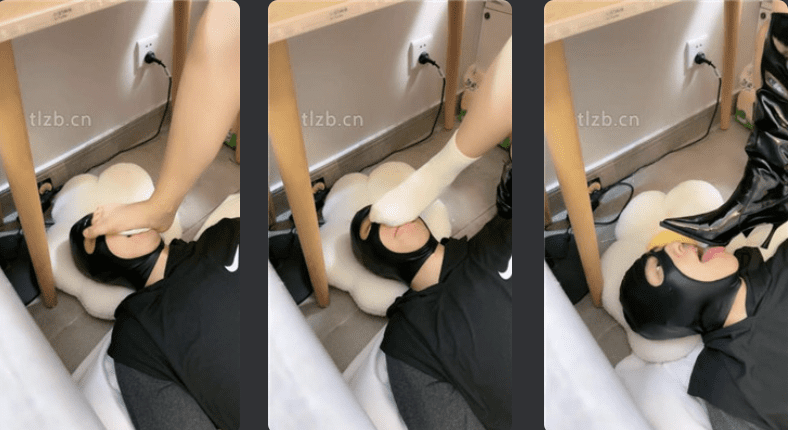 Yueyehui | テーブルの下での足フェチトレーニング視点：ロングブーツと白いソックスで犬を踏む