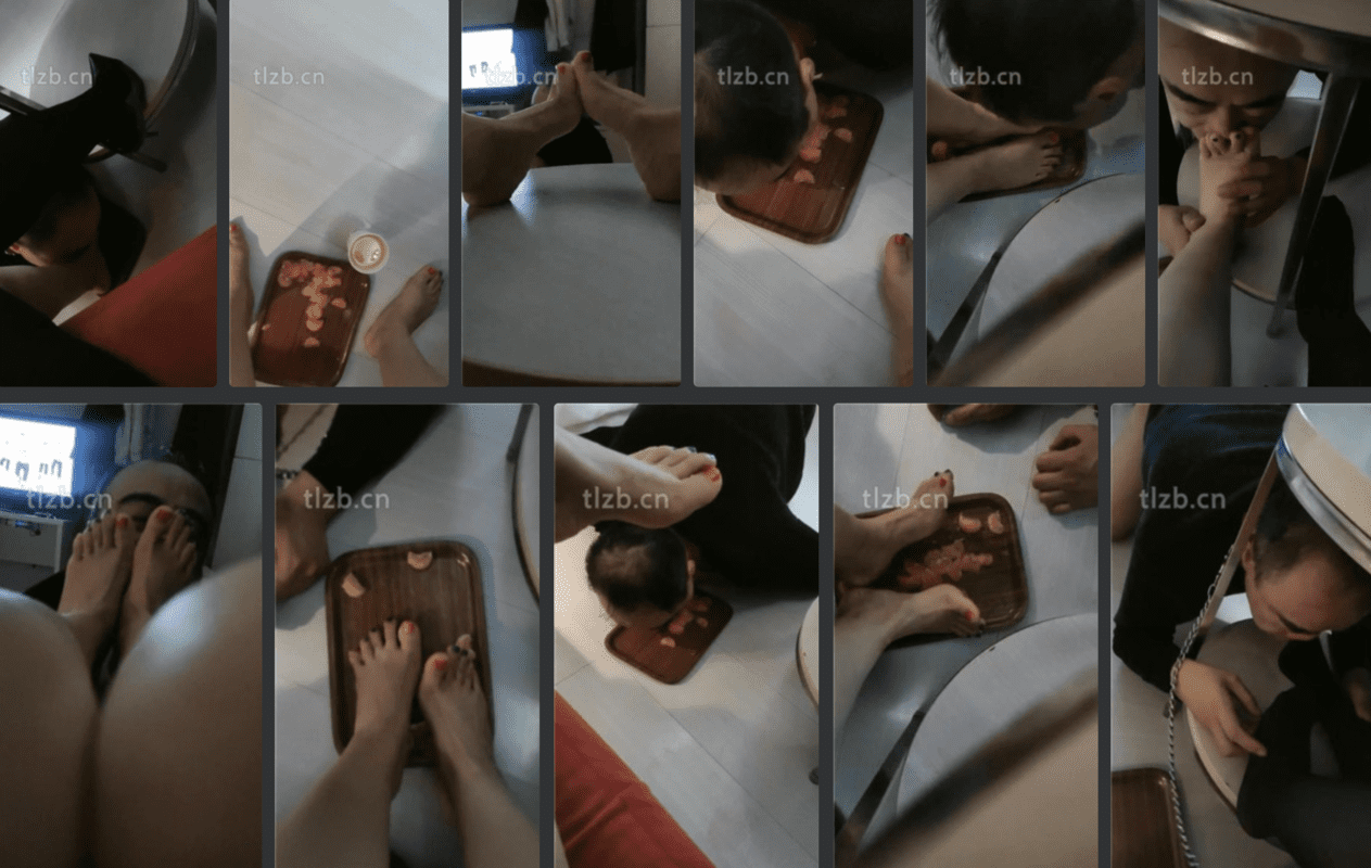 西安天使 | 桌下视角恋足舔脚之踩踏喂食-视频截图
