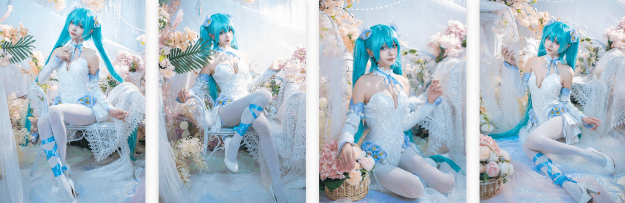 艾西Aiwest | 初音Cosplay 粉蝶花的白丝袜