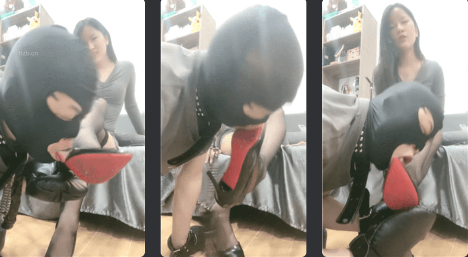 マンマン素顔のヒロインが黒ストッキング、ハイヒール、美脚を身につけ、日常生活の中で奴隷を辱める