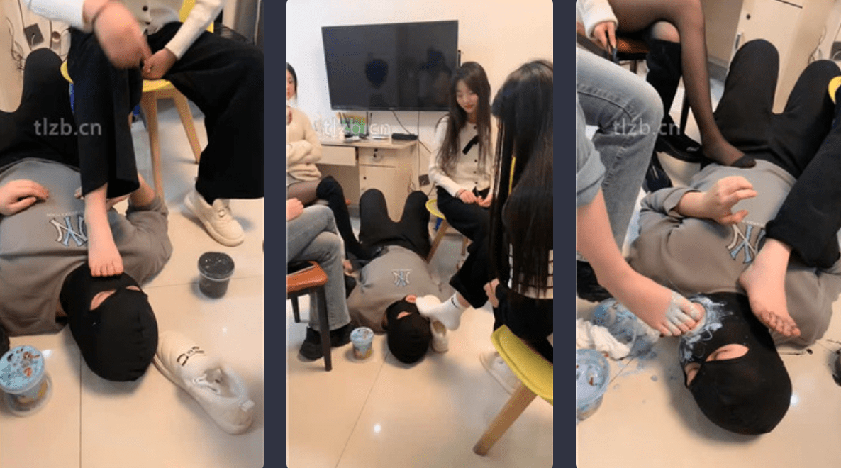 精神小妹 | 3素人S运动鞋棉袜裸足踩踏喂食