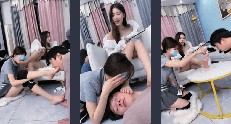 Elk Silver | Couple slave/kneeling licking bare feet/slave under slave/feeding saliva/trampling feeding