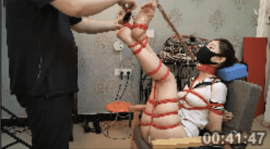 Original by Sui Xin | Busty Erin in vacuum school uniform walking with legs crossed on chair tickling