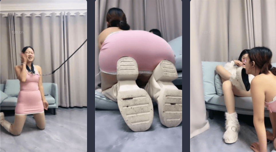 cc.s | Female slave M/kneeling licking plush short boots and cotton socks/socks stuffed in mouth and plugged in double perspective full version