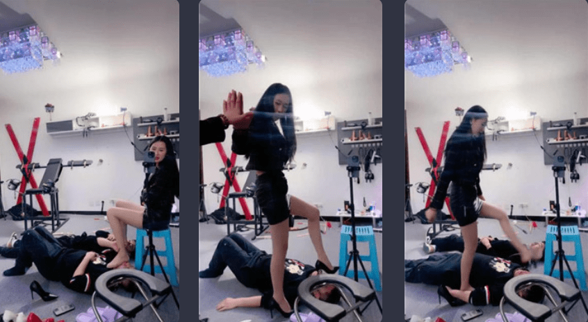Queen Eugene | Slapping/whipping with a cane/trampling/breast abuse and licking of smelly feet