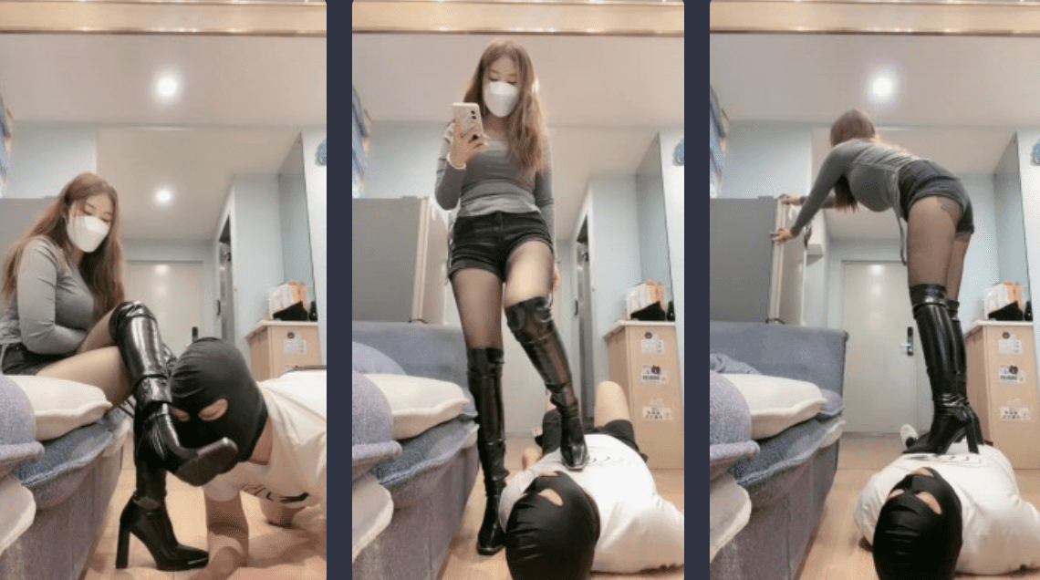 Bai Tao | Long boots, original black silk, covering the dog's face/drilling the crotch humiliation