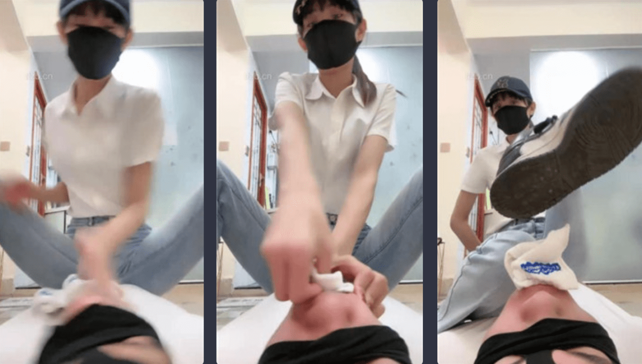 Mei Na Gege | Smell control training: white socks stuffed in mouth and heavy slapping