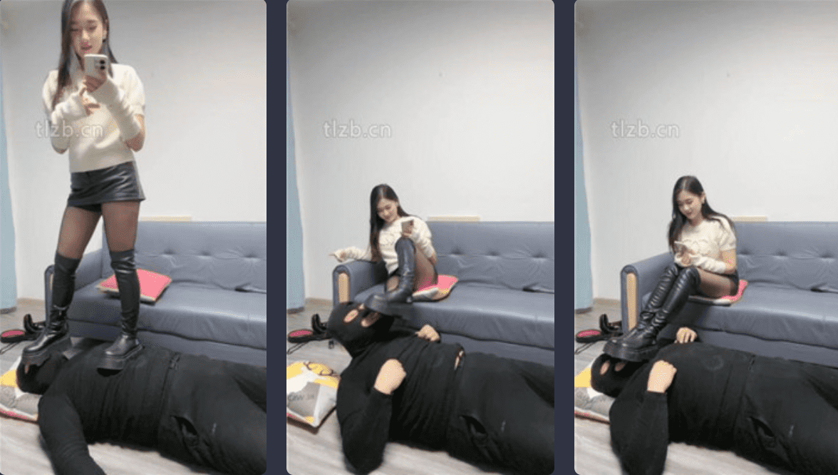 尤尤子 | 长靴黑丝脚下有条流浪狗