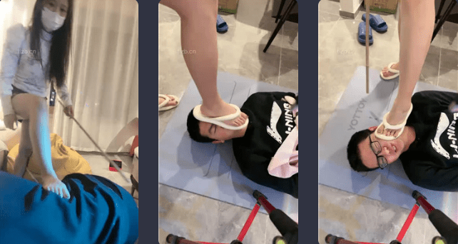Xiyan | Bamboo whip/slippers stepping on dog's face