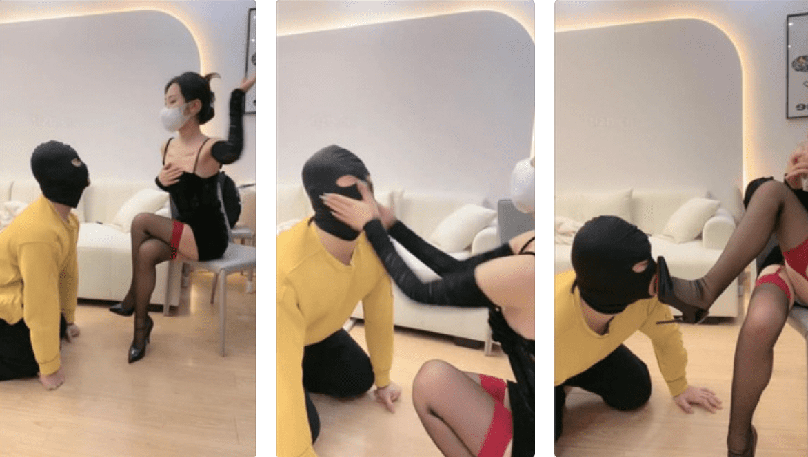 Qiao Mei | Sexy goddess black silk high heels/slap/trampling/smelly feet covering face