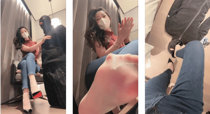 Hewei | Car model S high heels beautiful legs worship / white socks in mouth / cleaning dirty soles / riding on dog back