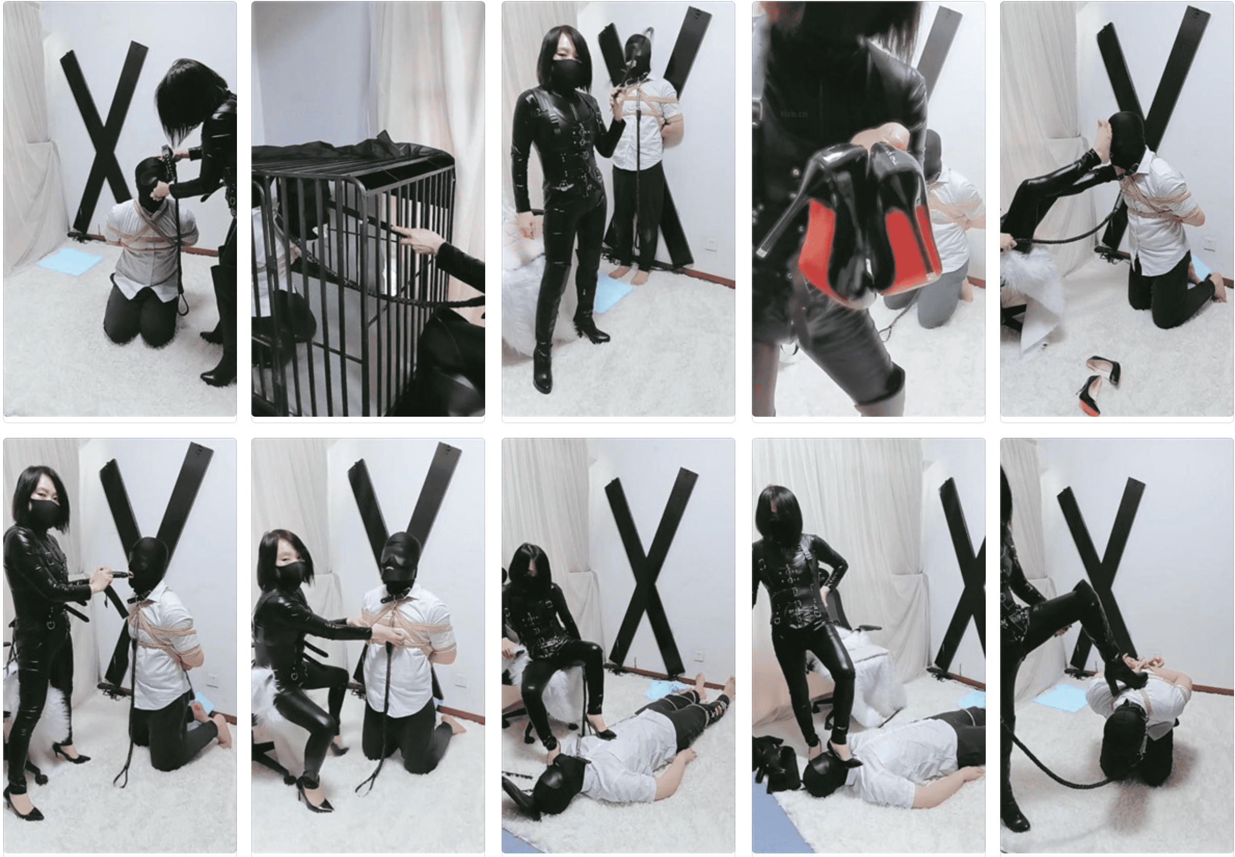 冰女王 | 皮衣女王五花大绑囚禁狗笼/袜子塞嘴-视频截图
