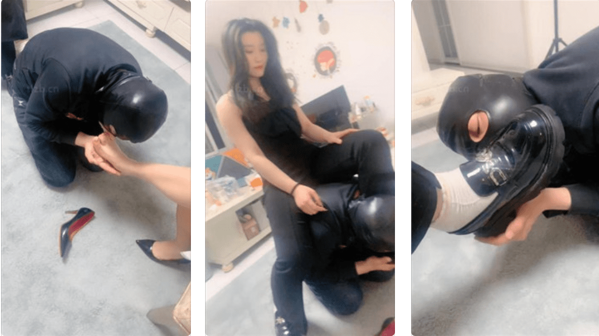 Sweet Couple | Double S kneeling to lick dirty shoes/riding on dog's back/slapping