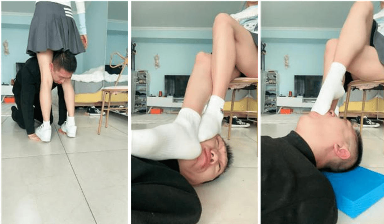 Ranxi | Humiliation in front of the horse riding mirror/high top shoes, white shoes and white socks