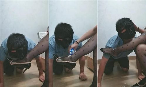 Yaya | Black silk high heels feeding yogurt