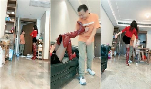Alice | Long boots forced to smell the stinky shoes trample the hips and crawl