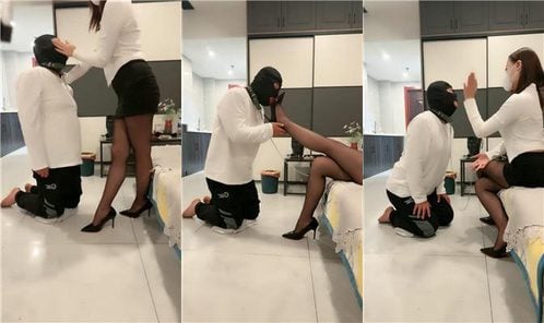 Nuowen | 平手打ち、黒ストッキング、ハイヒール、杖踏み、口叩き、靴下脱ぎ