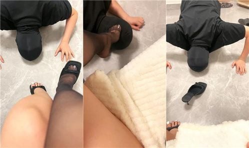 Grapes | Black stockings, high heels, foot fetish licking