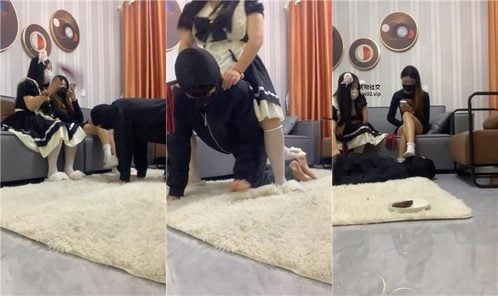 ムム口に靴下を詰めてカーペットを踏んだり、2つの視点で馬に乗ったりするダブルSの白い靴下