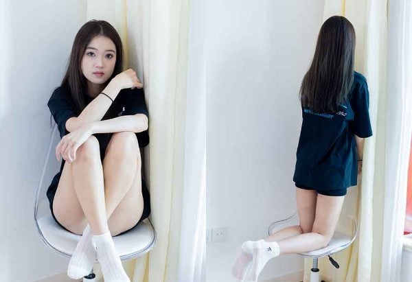 Wulian Media | Fanfan sneakers, white cotton socks, bare feet with video with video
