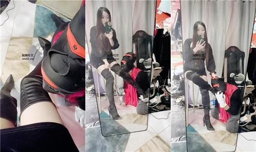 Mei Ning | Long-legged car model S-length boots and flesh-colored stockings