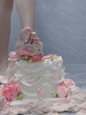誕生日ケーキを罵倒し踏みつける