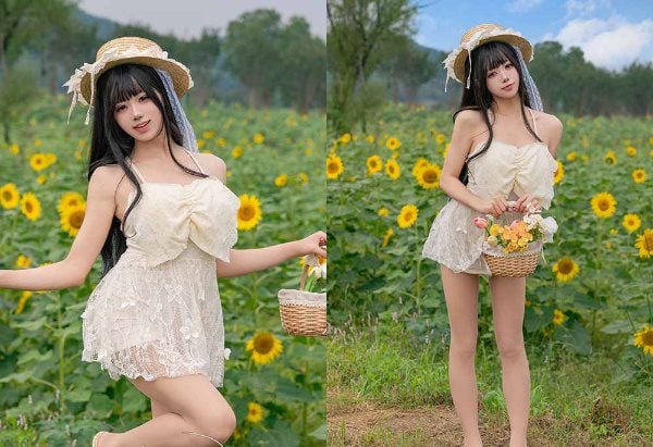 Beautiful pictures | 1848 Take a bite of the bunny girl sticky dumpling bunny summer sunflower