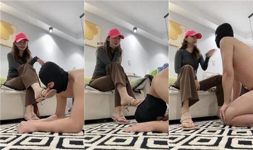 ジェンカップルメインの激しい乳首舐めハイヒール座り犬頭鞭打ち