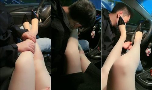 Lina | High heels and sexy legs playing with the driver in the car