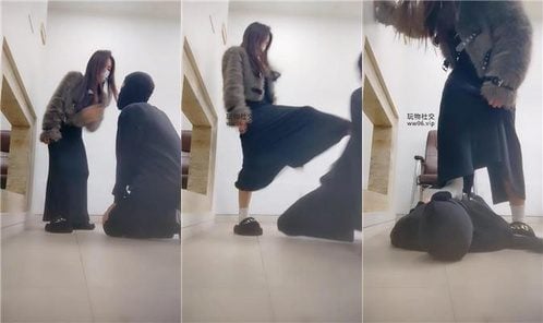 女生也能很暴力 | 连环耳光狂抽 重度踢踹踩踏 舔闻毛拖鞋