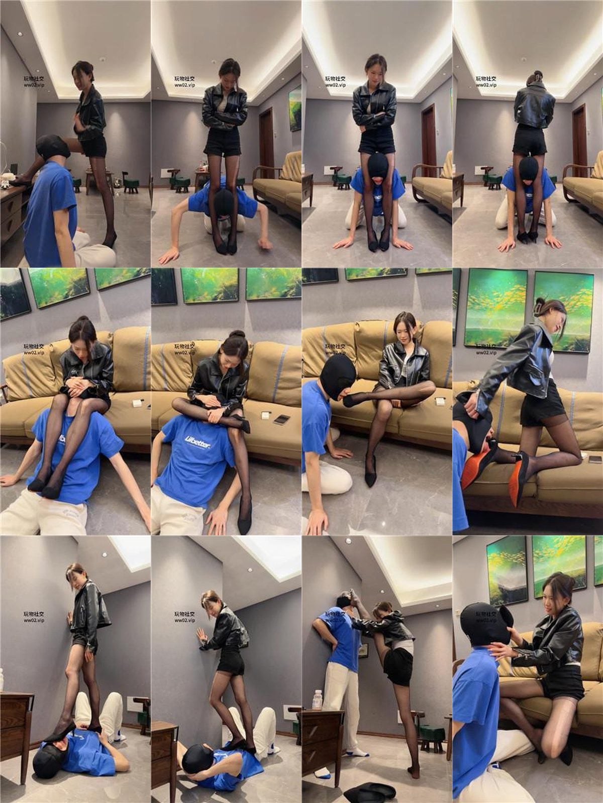 狗哥 | 转胯狗爬 腿绞手捂窒息 高跟黑丝全体重踩踏
