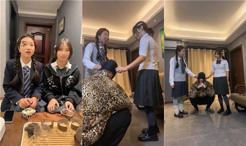 犬の兄弟発達中のS字開脚女子学生、平手打ち、踏みつけ、覆いかぶさり、窒息死