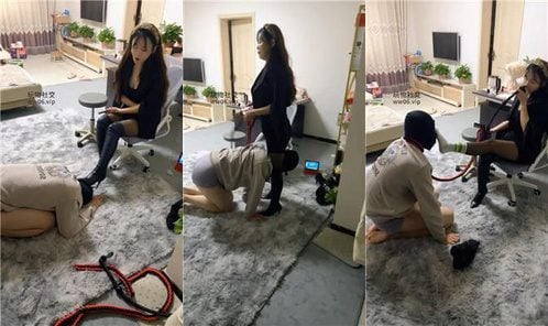 リン・シー長靴を履いたホワイトカラーのSが従属犬を罰する