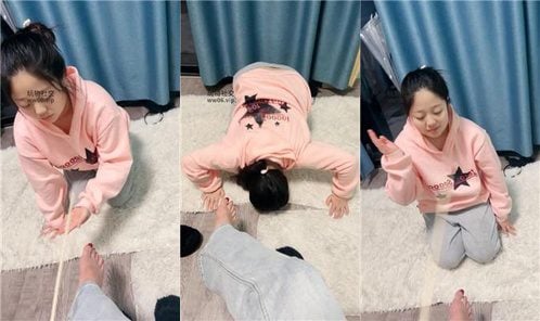 Little Pineapple | Double S girlfriend dog kneels down and begs us to abuse