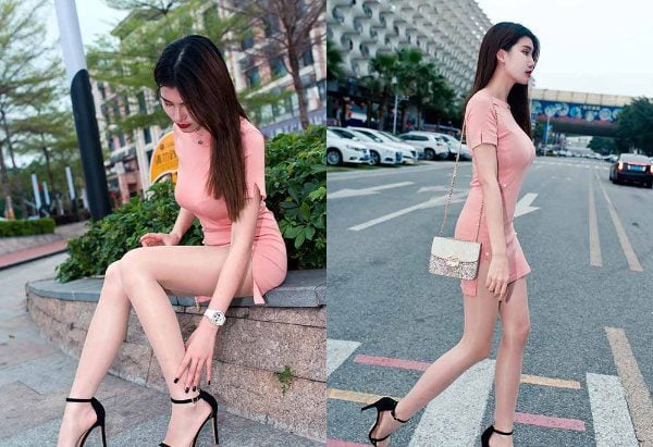 魔镜街拍 | 408 精选街拍 御风街拍 粉裙肉丝的美女婷婷在渔人码头寂寞的等待