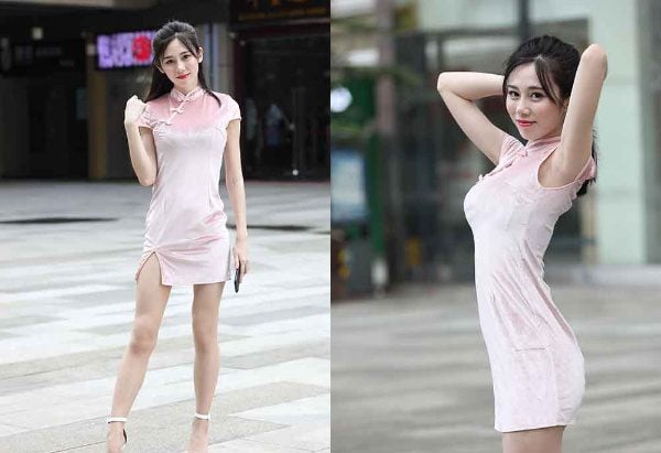 魔镜街拍 | 425 精选街拍 辉辉模拍 粉色旗袍肉丝美腿美眉
