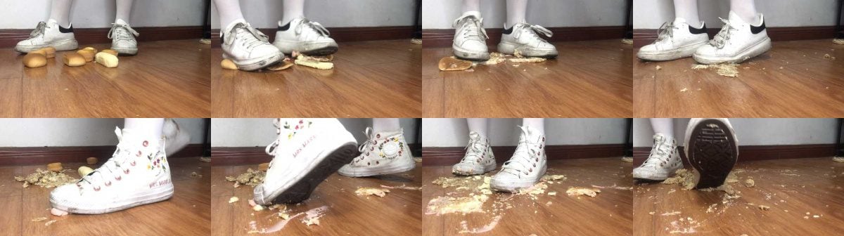 素人健身美女两双脏鞋子无意识走踩一地小蛋糕做成狗粮-视频截图